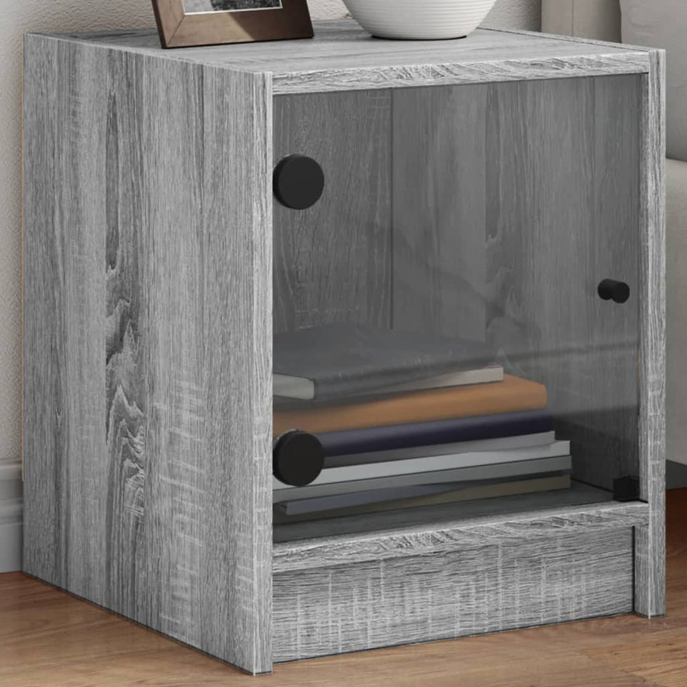 vidaXL Nightstand with Glass Door Grey Sonoma 35x37x42 cm