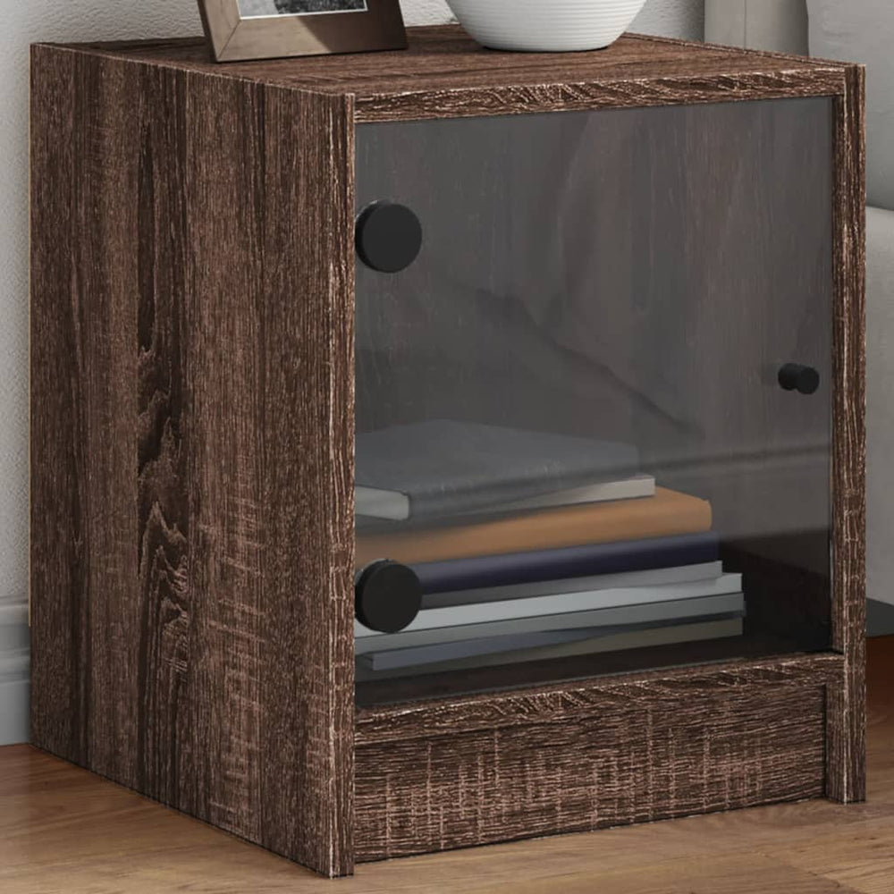 vidaXL Bedside Cabinet with Glass Door Brown Oak-Look 35x37x42 cm