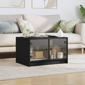 Schwarzer Couchtisch mit Glastüren 68x50x42 cm