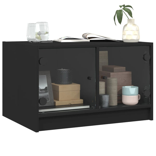 Schwarzer Couchtisch mit Glastüren 68x50x42 cm