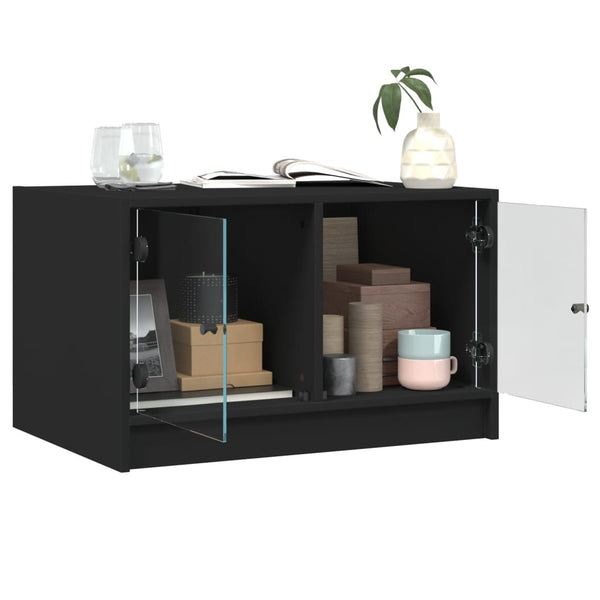 Schwarzer Couchtisch mit Glastüren 68x50x42 cm