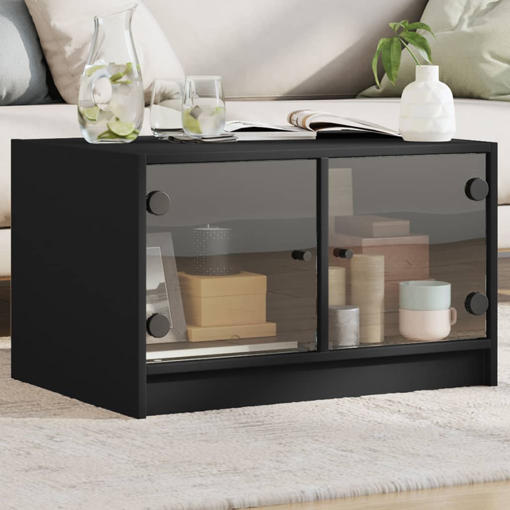 Schwarzer Couchtisch mit Glastüren 68x50x42 cm