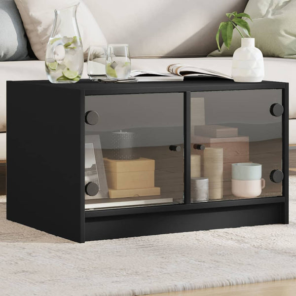 Schwarzer Couchtisch mit Glastüren 68x50x42 cm