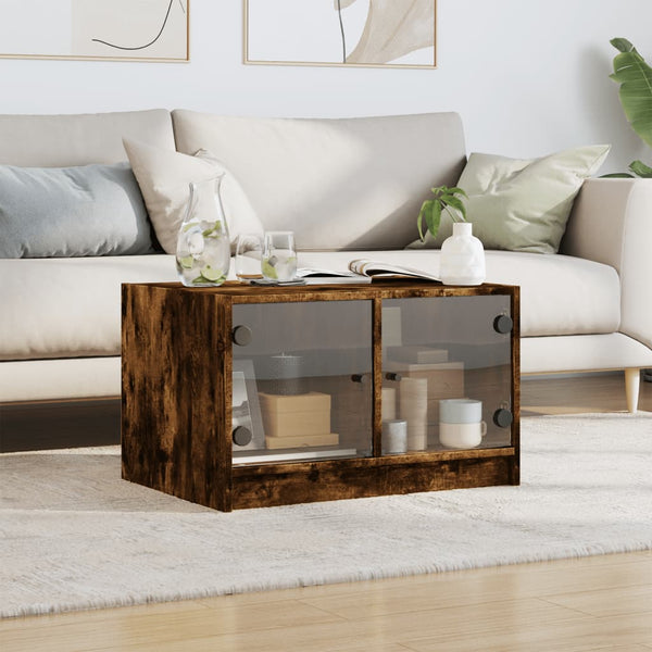 Couchtisch Räuchereiche mit Glastüren 68x50x42 cm
