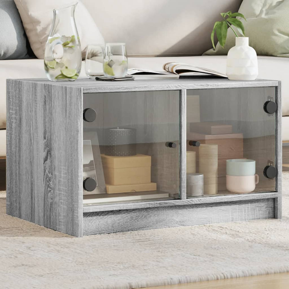 vidaXL Coffee Table with Glass Doors Sonoma Grey 68x50x42 cm