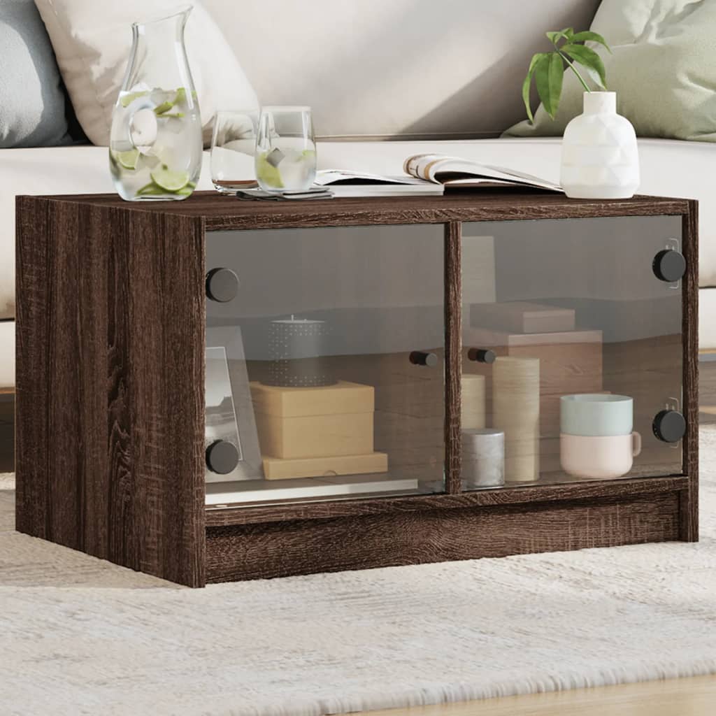 Couchtisch Braun Eichen-Optik mit Glastüren