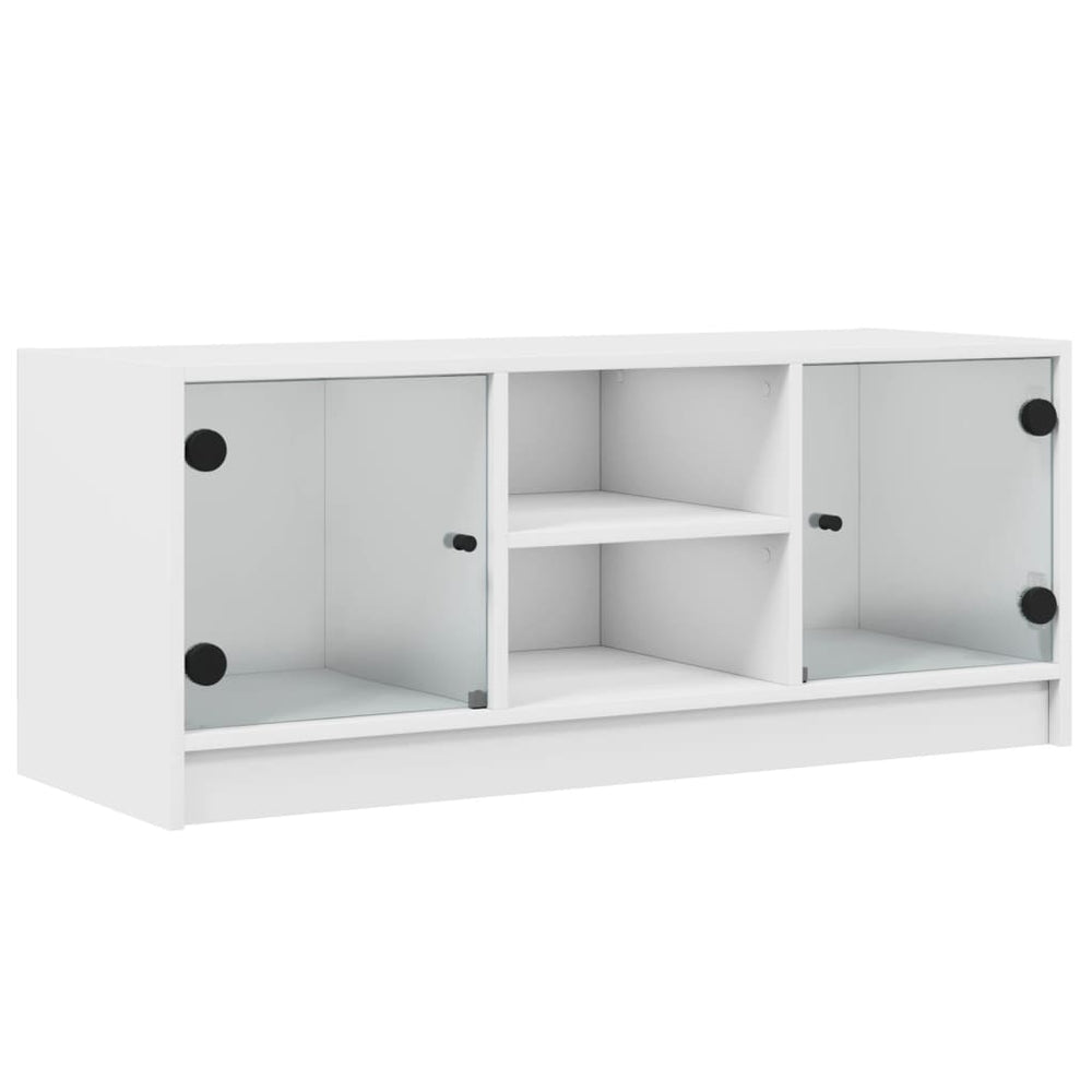 Weißer TV-Schrank mit Glastüren 102 cm