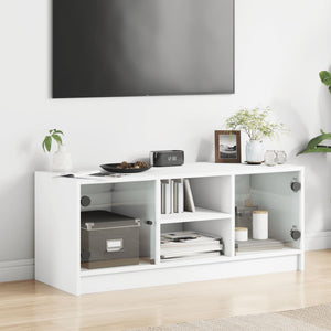 Weißer TV-Schrank mit Glastüren 102 cm
