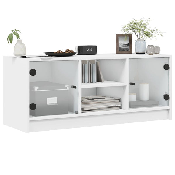Weißer TV-Schrank mit Glastüren 102 cm
