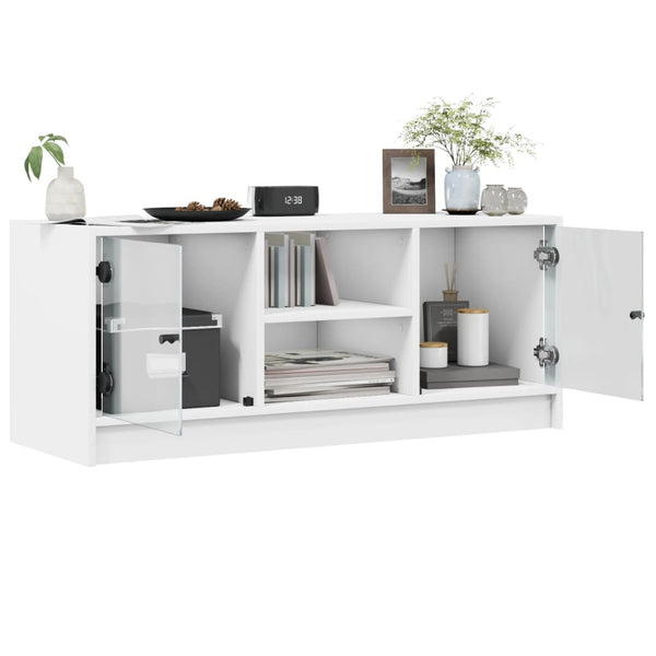Weißer TV-Schrank mit Glastüren 102 cm