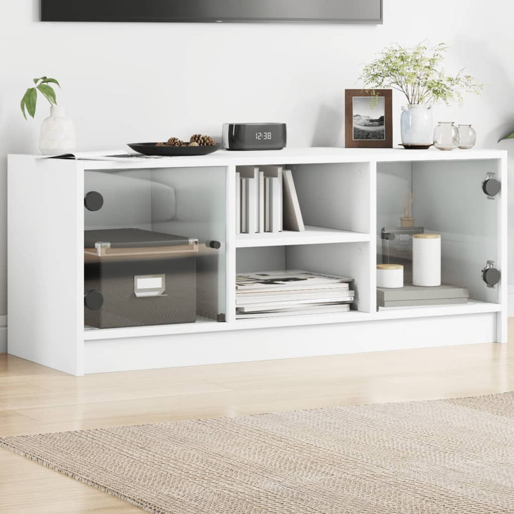 Weißer TV-Schrank mit Glastüren 102 cm