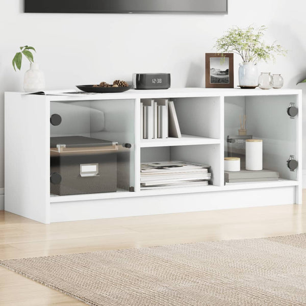 Weißer TV-Schrank mit Glastüren 102 cm