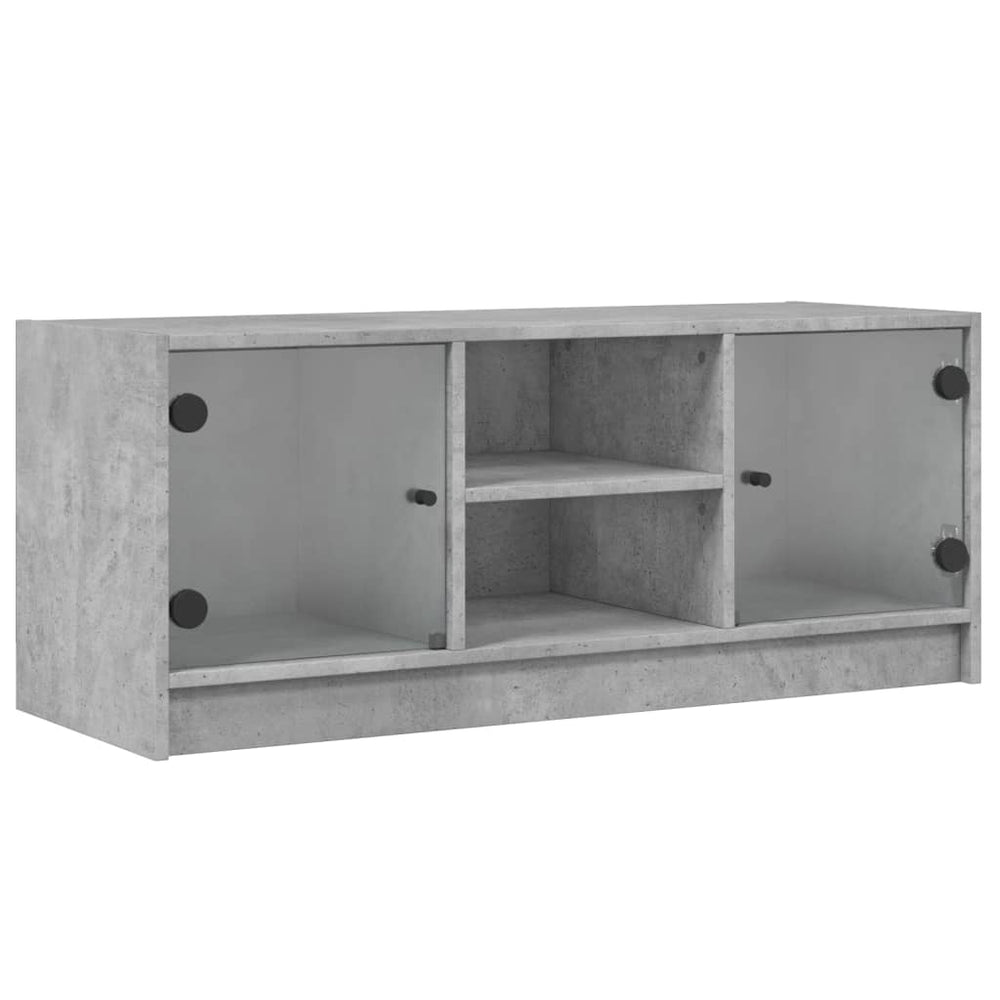 Betongrauer TV-Schrank mit Glastüren 102 cm