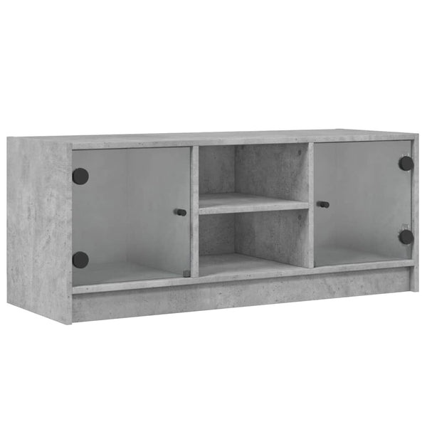 vidaXL Meuble TV avec portes en verre Gris béton 102x37x42 cm