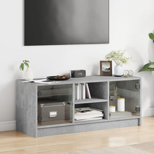 vidaXL Meuble TV avec portes en verre Gris béton 102x37x42 cm