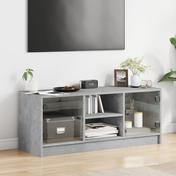 vidaXL Meuble TV avec portes en verre Gris béton 102x37x42 cm