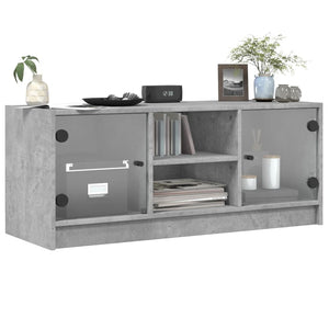 vidaXL Meuble TV avec portes en verre Gris béton 102x37x42 cm