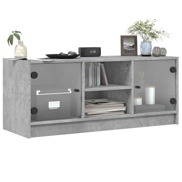 vidaXL Meuble TV avec portes en verre Gris béton 102x37x42 cm