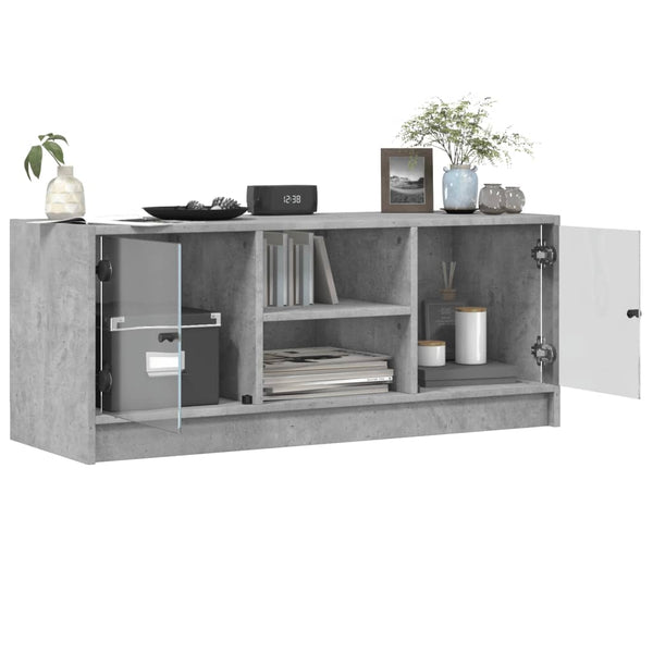 vidaXL Meuble TV avec portes en verre Gris béton 102x37x42 cm