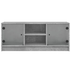 vidaXL Meuble TV avec portes en verre Gris béton 102x37x42 cm