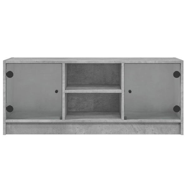 vidaXL Meuble TV avec portes en verre Gris béton 102x37x42 cm