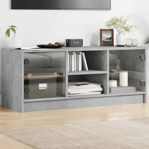 vidaXL Meuble TV avec portes en verre Gris béton 102x37x42 cm