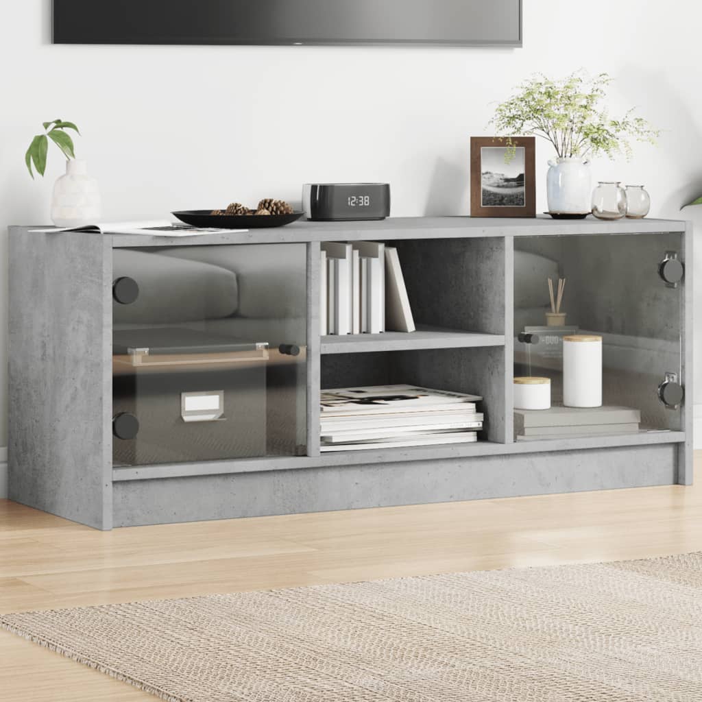 vidaXL Meuble TV avec portes en verre Gris béton 102x37x42 cm