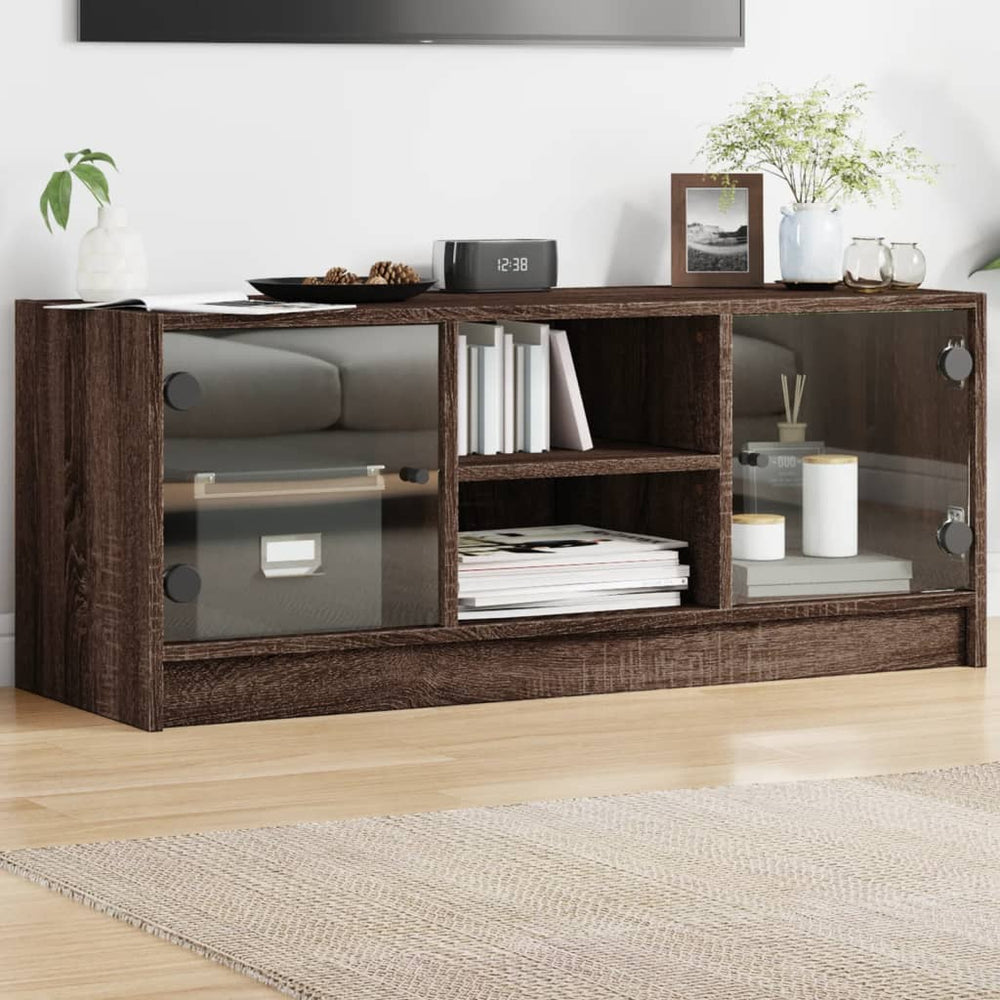 TV-Schrank Braun Eichen-Optik mit Glastüren