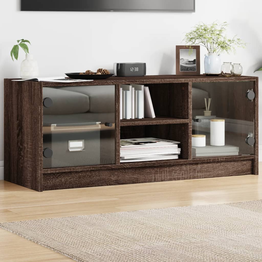 TV-Schrank Braun Eichen-Optik mit Glastüren