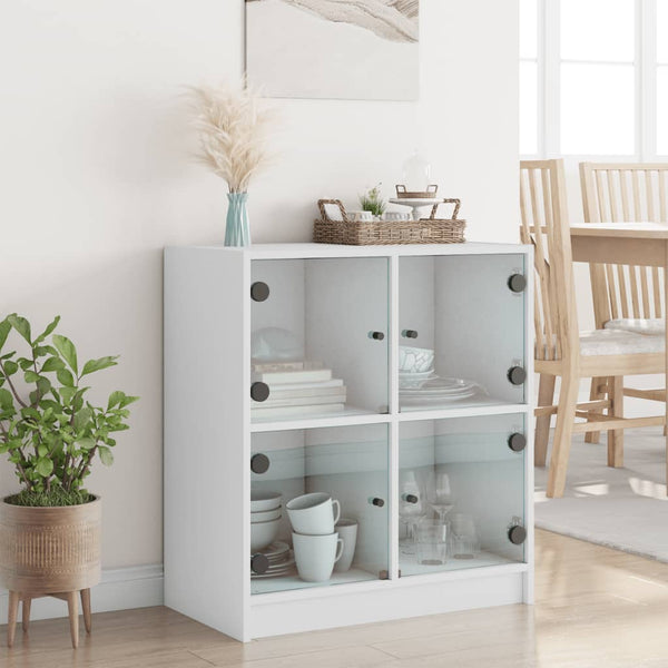 Beistellschrank Weiß mit Glastüren 68x37x75,5 cm