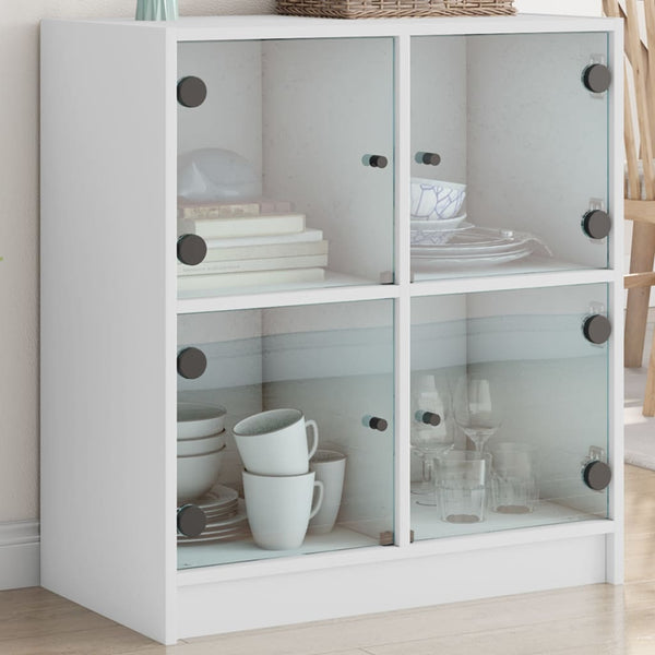 Beistellschrank Weiß mit Glastüren 68x37x75,5 cm