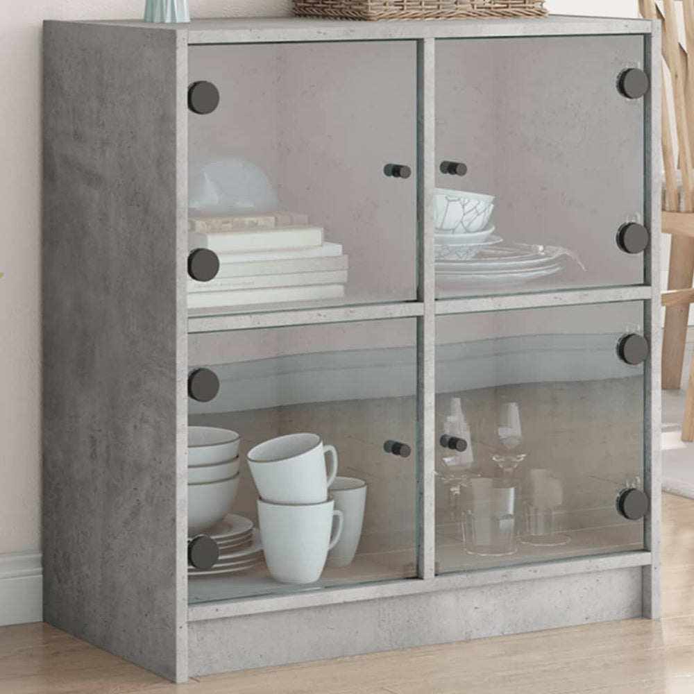 vidaXL Sideboard with Glass Doors Concrete Grey 68x37x75.5 cm