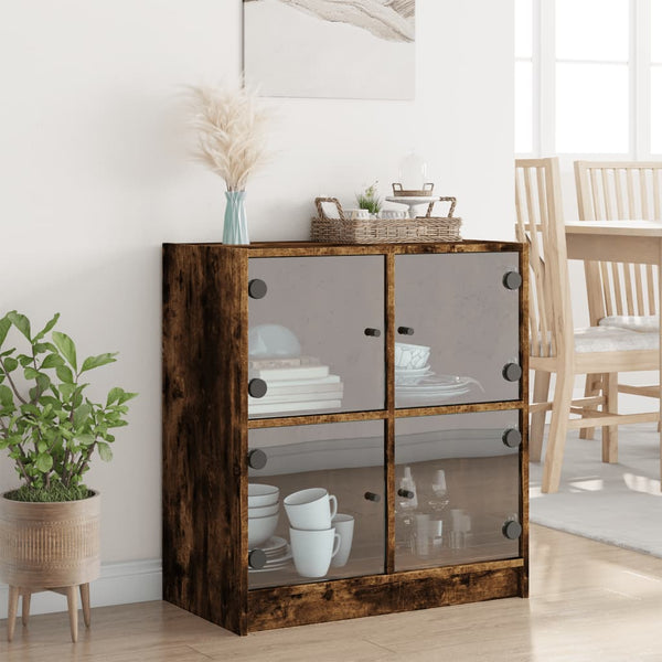 Beistellschrank Räuchereiche mit Glastüren