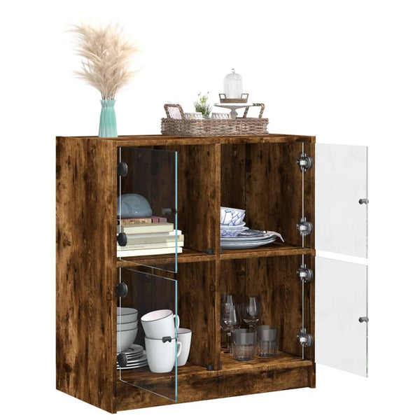 Beistellschrank Räuchereiche mit Glastüren