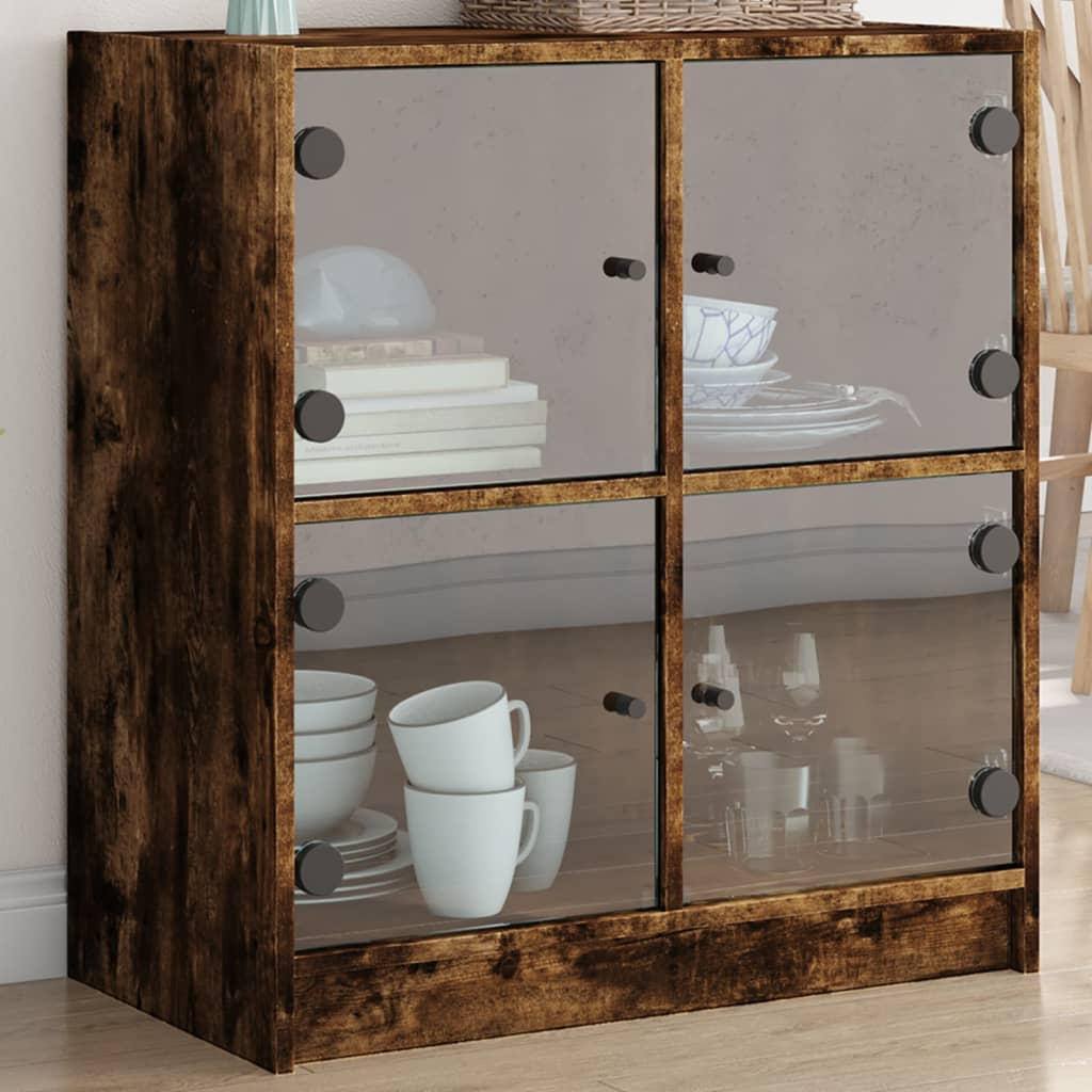 Beistellschrank Räuchereiche mit Glastüren