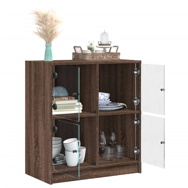 Beistellschrank Braun Eichen-Optik mit Glastüren