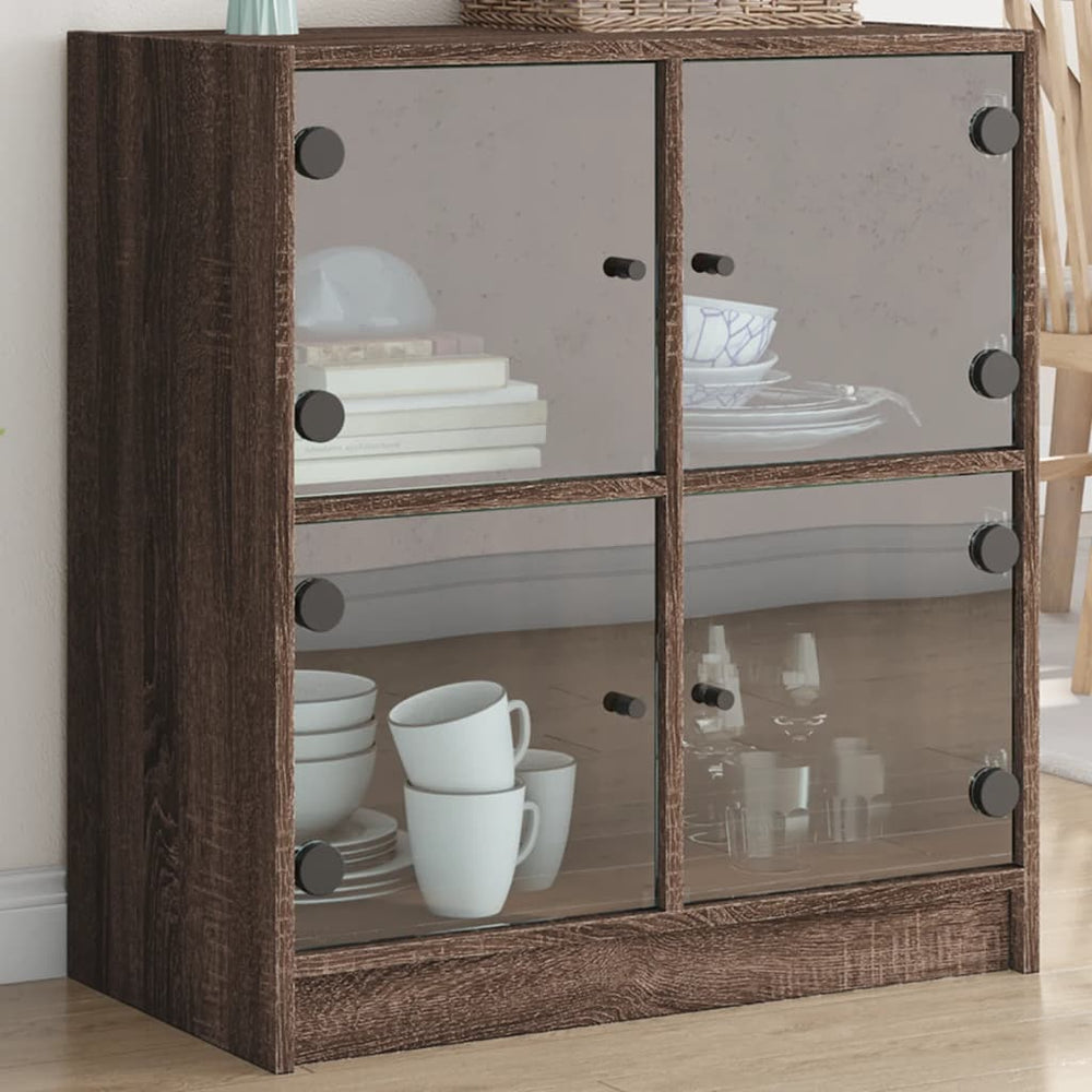 Beistellschrank Braun Eichen-Optik mit Glastüren
