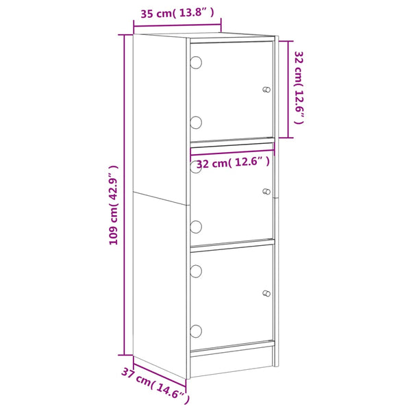 Weißes Highboard mit Glastüren 35x37x109 cm