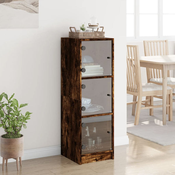 Highboard Räuchereiche mit Glastüren 35x109 cm