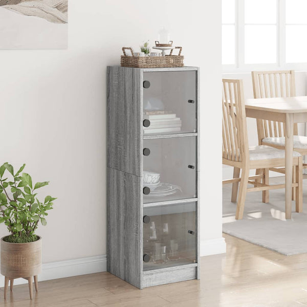 Highboard Grau Sonoma mit Glastüren 35x37x109 cm