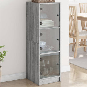 Highboard Grau Sonoma mit Glastüren 35x37x109 cm
