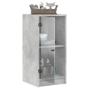 Betongrauer Beistellschrank mit Glastüren