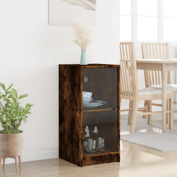 Beistellschrank Räuchereiche mit Glastüren 35x37x75,5 cm