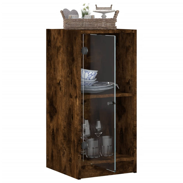 Beistellschrank Räuchereiche mit Glastüren 35x37x75,5 cm
