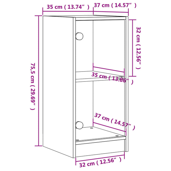 Beistellschrank Räuchereiche mit Glastüren 35x37x75,5 cm
