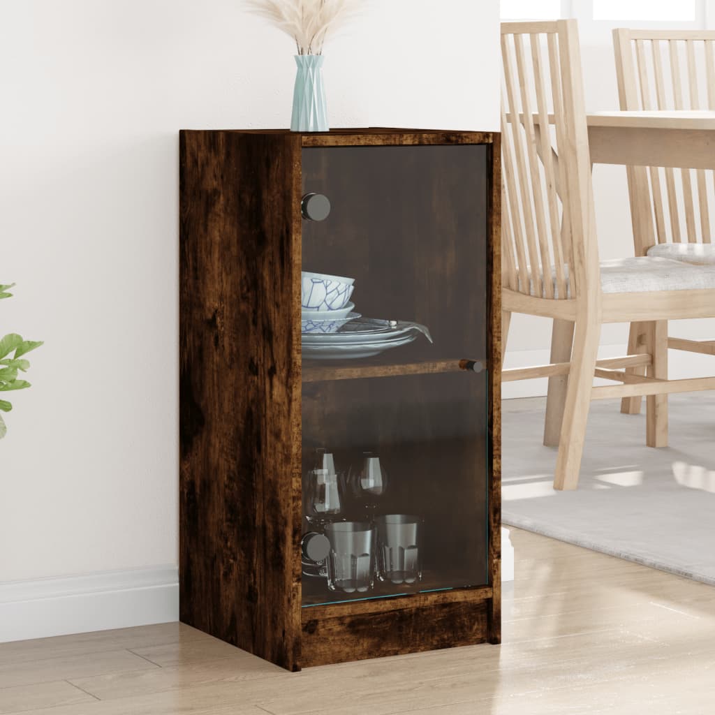 Beistellschrank Räuchereiche mit Glastüren 35x37x75,5 cm