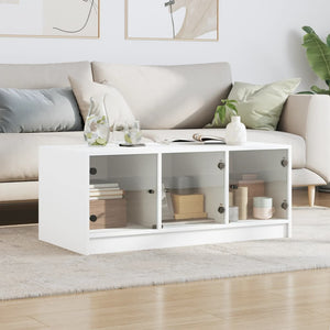 Weißer Couchtisch mit Glastüren 102x50x42 cm