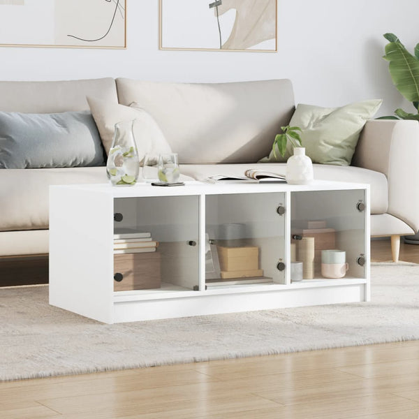 Weißer Couchtisch mit Glastüren 102x50x42 cm