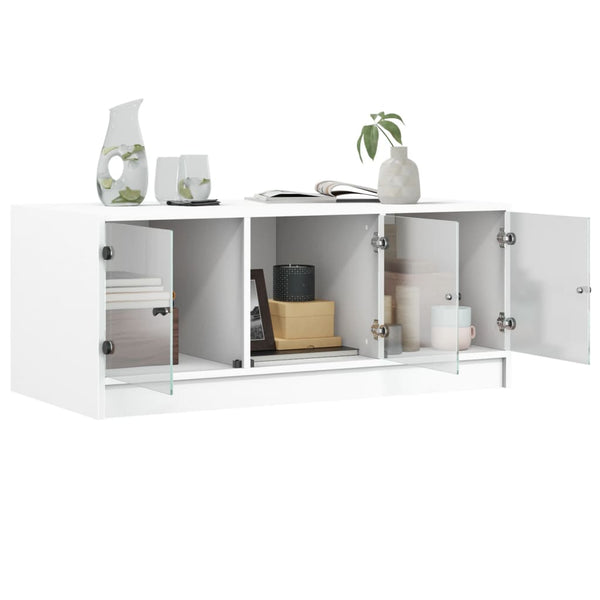 Weißer Couchtisch mit Glastüren 102x50x42 cm