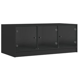 Schwarzer Couchtisch mit Glastüren 102x50x42 cm
